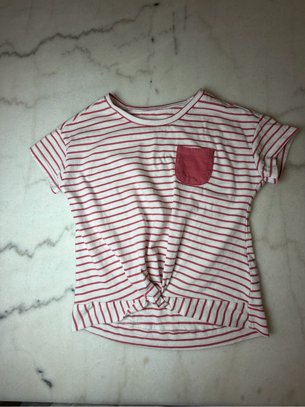 OshKosh B'gosh White & Pink Striped Knot-Front Tee with Pocket